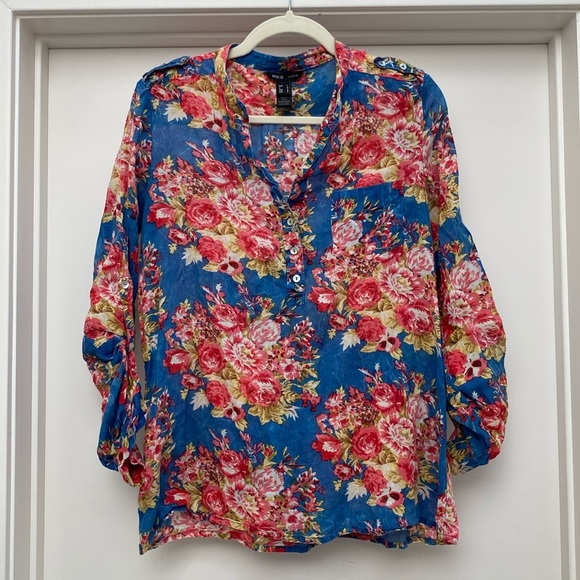 MNG Basics size 8 floral print blue and red blouse3/4 sleeve - Picture 1 of 16